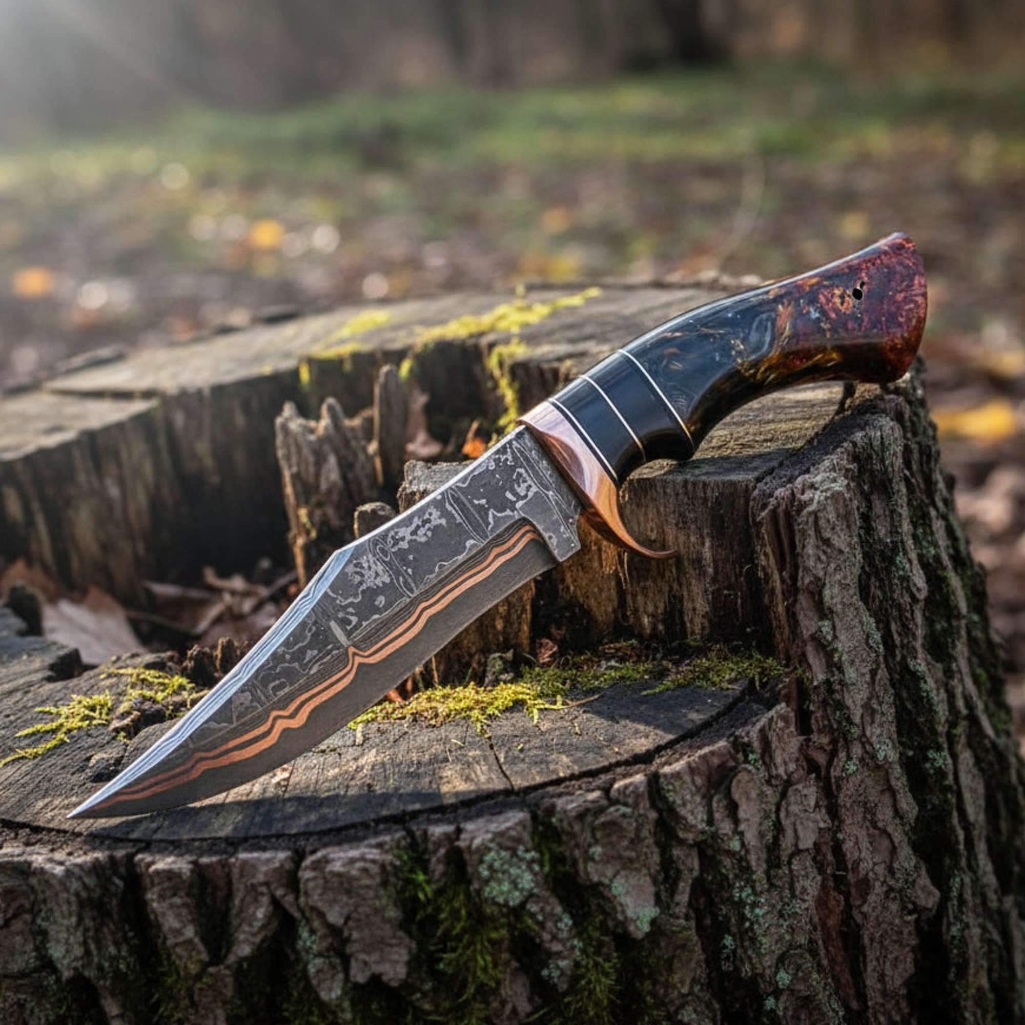 Copper Damascus Bowie Knife Handmade Copper Guard