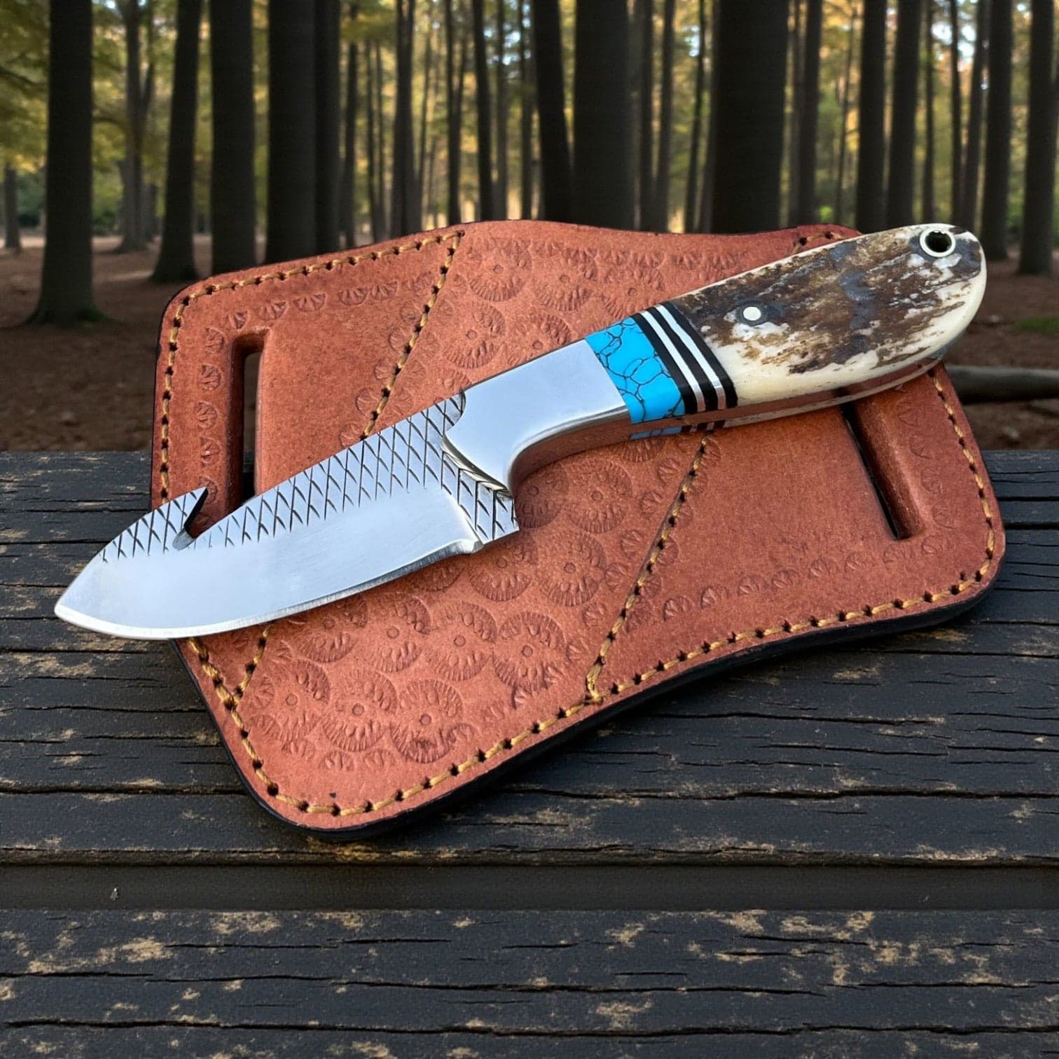 D2 Steel Cowboy Gut Hook Knife | 5mm Thick Blade | Pancake Sheath