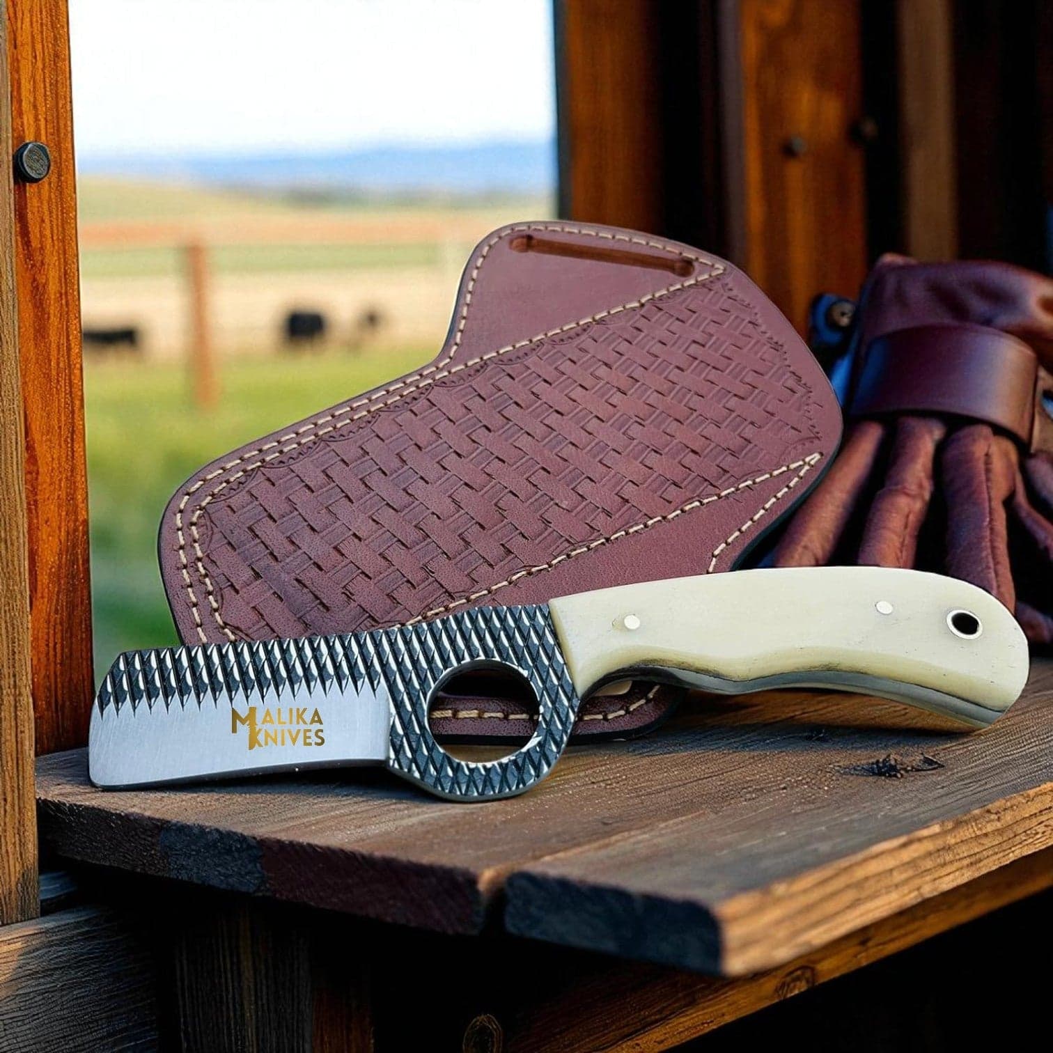 D2 Rasp Steel Bull Cutter Knife Camel Bone Handle