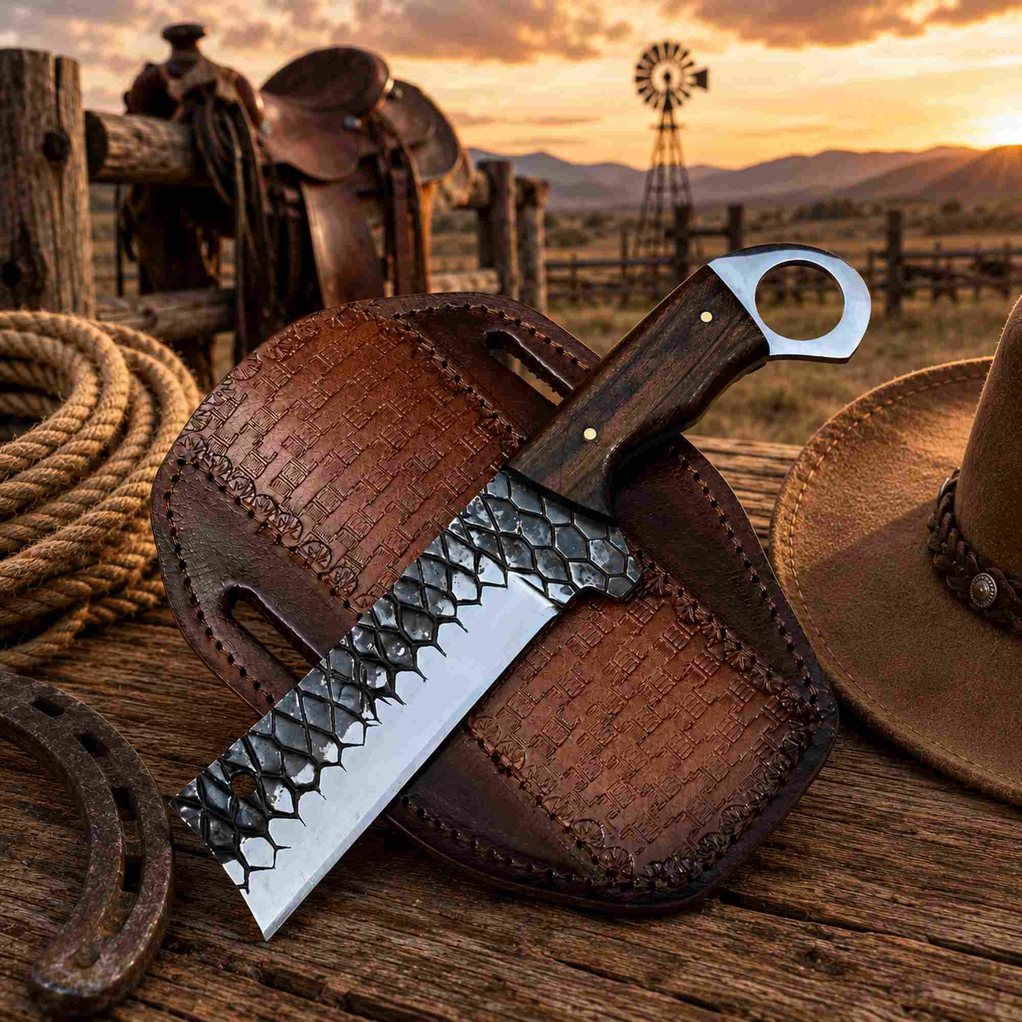Ironwood Ranch Bull Cutter Knife in D2 Rasp Steel